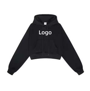 Venta caliente de moda 100% algodón liso mujeres recortadas sudaderas con capucha Crop Sweater Hoodie Boxy Cropped mujeres sudaderas con capucha - Product Image 1