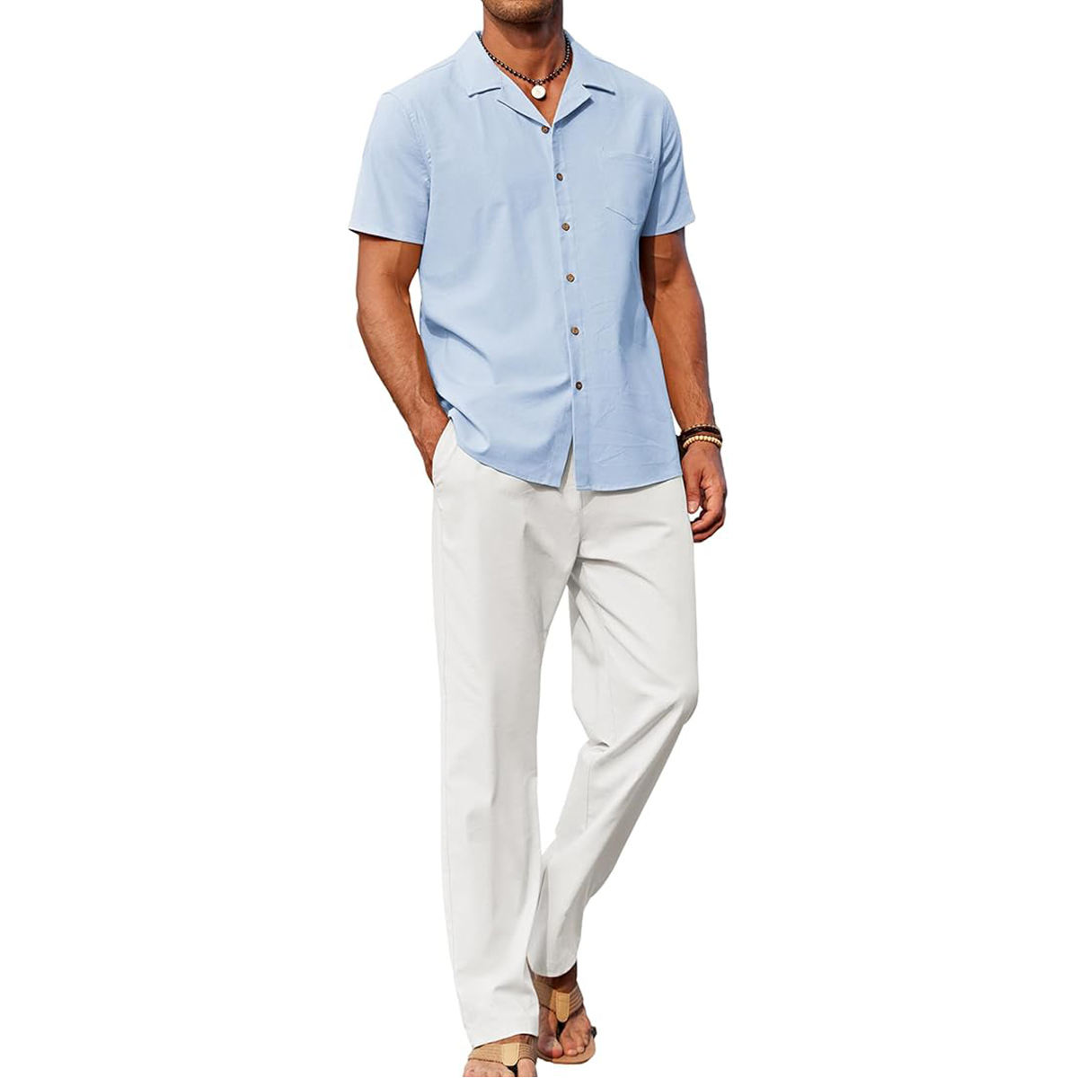 Light Blue ShirtWhite Pants