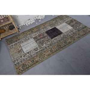 Vintage Handmade Beige Wool Patchwork <b>Rug</b> for Large Area 3.4 X 6.3 ft Rectangular <b>Abstract</b> Living Room Hallway Room Carpet Latex - Product Image 2