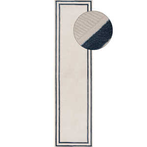 Alfombra de Pasillo con Borde Azul Crema Carmel de The Rugs, Colección 6060, 80X150 cm - Product Image 1