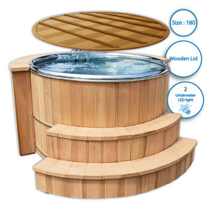 ฝาครอบสแตนเลสเกรดพรีเมียม 180 ซม. 304 พร้อมไฟ LED 2 ดวง บันไดไม้ซีดาร์แดง สำหรับสปาและวิลล่ากลางแจ้ง บริเวณสระว่ายน้ำ - Product Image 1