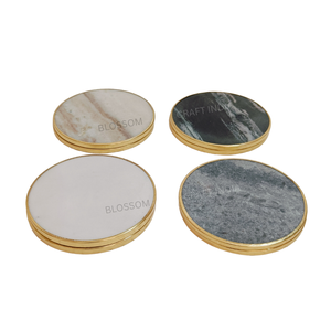 Handcrafted Polished Marble <b>Coaster</b> Set Exclusive Stone <b>Drink</b> <b>Coasters</b> With Gold Brass Trim Luxury Home Kitchen Decor Present - Product Image 5