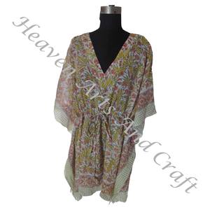 Nueva llegada 2024 indio bloque de mano estampado Kaftan Robe KFCS185 vestido de verano Kimono vacaciones vestido holgado ropa de mujer - Product Image 1