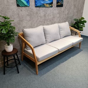 SFB68064 Scandinavian Style 3-Seater Chesterfield <b>Sofa</b> Square Oak <b>Wood</b> <b>Frame</b> and Fabric Cushions Set - Product Image 2