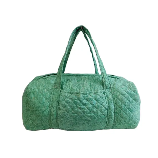 حقيبة كتف خضراء عتيقة مبطنة بحرير أزهار مطبوعة مصنوعة يدويًا حقيبة رياضية لليوجا والسفر للصيف