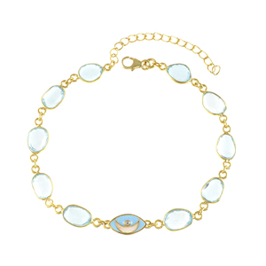 Hot Sale <b>Silver</b> Gold Plated Beaded Blue Topaz And Zircon Bracelet for <b>Women</b>-Trendy Party & Wedding Jewelry - Product Image 2