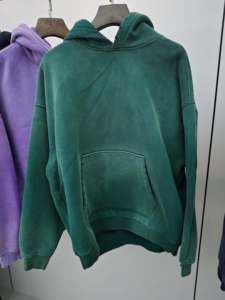 เสื้อฮู้ดดี้ทรงโอเวอร์ไซส์ ไหล่ตก สไตล์วินเทจ ล้างสีแบบแอซิดวอช  รับสกรีนโลโก้ ผ้าหนา คุณภาพสูง สไตล์สตรีทแวร์ย้อนยุค ผ้าฝ้ายฟอกสี - Product Image 4