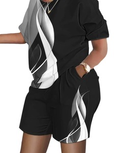 Personalizar diseño verano 2 piezas conjunto mujeres Casual elegante venta al por mayor pantalones cortos camisa 100% algodón 3D impreso conjuntos de las mujeres - Product Image 6