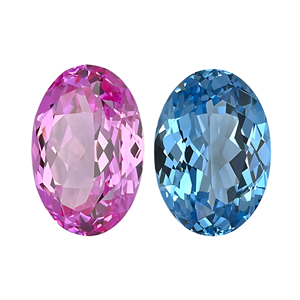 Lab Grown 2pc bundle Pink Sapphire & <b>Aquamarine</b> Oval Loose Gemstone corundum flame fusion 3x5mm to 20x30mm - Product Image 1