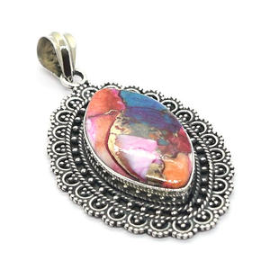 <b>Pink</b> Dahlia Turquoise 925 Sterling Silver Custom Design Pendant Fall Autumn Winter Wholesale Indian Birthstone Gemstone Jewelry - Product Image 2