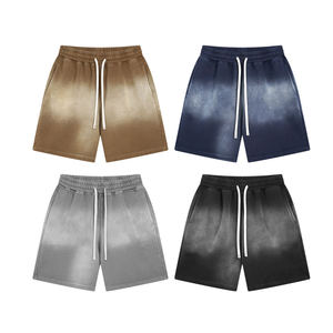 Shorts pour hommes de poids lourd, rétro, logo personnalisé, impression en silicone, 100% coton, teinture par pulvérisation, streetwear, shorts de survêtement pour hommes - Product Image 1