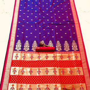 El último Sari estampado Paithani de seda suave de diseñador por FabZone - Product Image 1