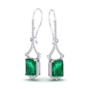 Pendientes Largos de Oro de 14K con Diamantes Certificados por IGI y Esmeralda, Joyería de Lujo REYES para Mujer, para Bodas y Fiestas - Product Image 1