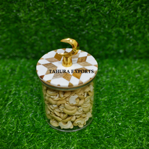 Haute sur demande nacre avec bouton de lune dorée conteneur de table boîte ronde en résine faite à la main pour la décoration du Ramadan - Product Image 1