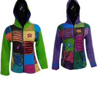 Veste moulante à capuche unisexe 2022, style bohème indien, avec volants et patchs multicolores, fermeture éclair et boutons, couleur bonbon