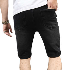 Parche bordado con apliques, ninguno, pantalones cortos de mezclilla holgados elásticos, pantalones vaqueros de gran tamaño, pantalones cortos de mezclilla desgastantes con lavado ácido para hombres - Product Image 5