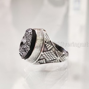 Bague pour homme en argent sterling 925 avec pierre précieuse naturelle brute de tourmaline noire, pierre de naissance d'octobre, bijoux arabes orientaux - Product Image 2