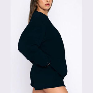 Sweat-shirt confortable à col en V surdimensionné en molleton de haute qualité de couleur unie pour femmes grande taille, mode hiver 2025 - Product Image 3