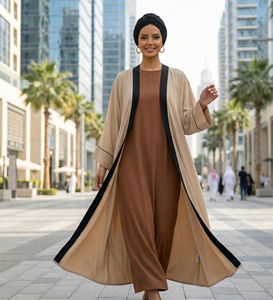 Conjunto de Abaya Informal de Viscosa para Mujer Musulmana para el Eid, Color Sólido, Ropa Islámica Simple, Elegante Cárdigan de Manga Larga de 2 Piezas - Product Image 5