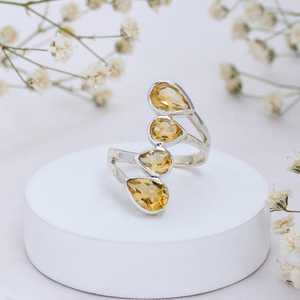 แหวนซิทรีนทำด้วยมือสุดประณีต925อัญมณีสีเหลืองเงินหรูหราของขวัญสำหรับผู้หญิงในโอกาสพิเศษแหวนชั้นดี - Product Image 2
