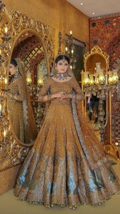 DESIGNER BRIDAL FLOOR-LENGTH & <b>DUPATTA</b> DRESS on SATIN FABRIC WITH EMBELLISHED CRYSTAL GLASS BEADS,DABKA WORK for WEDDING=2025 - Product Image 2