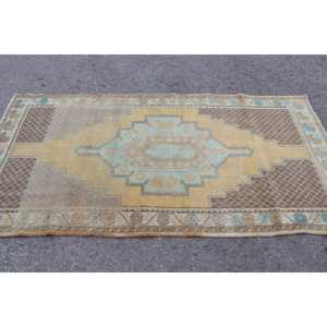 3.7x7.3 ft Rug, Area Turkish Rug, <b>Yellow</b> Striped Rug - Product Image 2