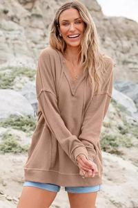 Meilleure vente en gros sweat à capuche personnalisé col en V couleur unie à manches longues sweat à capuche personnalisé pour femmes sweats à capuche - Product Image 6