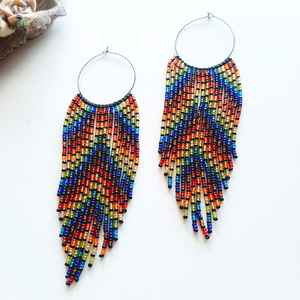 Boho ต่างหูลูกปัดด้วยการออกแบบสีฟ้าครามแอนดี้ cascading Fringe, เครื่องประดับของขวัญที่ไม่ซ้ำกัน - Product Image 4