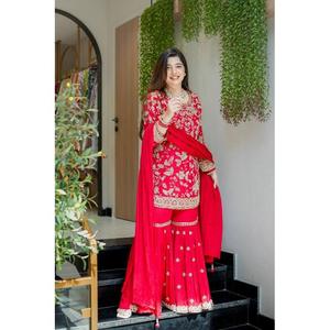Presentamos el Nuevo Salwar Kameez de Diseñador para Mujer, Ropa de Fiesta con Bordado Intenso, Secado Rápido, para Todas las Temporadas, Microalgodón, Corte Regular - Product Image 1