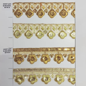 Venta al por mayor de tela de encaje dorado metálico de lujo para vestidos de noche y vestidos de novia - Product Image 1