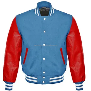 卸売バーシティジャケットプレーンウールウールジャケット赤と青の特別なロゴキャンパス冬良質メンズ野球ジャケット