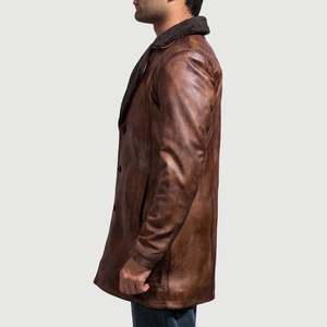 <b>Men's</b> Cinnamon Distressed Leather Fur <b>Coat</b> - Product Image 4