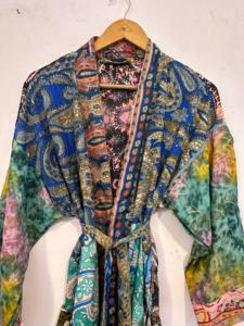 Bata de Kimono de seda de retazos para mujer, bata de novia de lujo de talla grande, ropa de descanso de luna de miel Bohemia, ropa de lujo de verano - Product Image 4