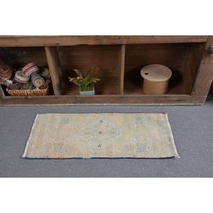 Vintage 1.5 X 3.3ft Beige Turkish Wool Rug Handmade Large Area Rectangle Patchwork Design for Living Room Latex Backing Abstract - Product Image 3