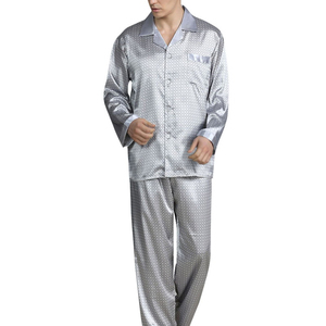 Conjunto de pijama de seda manchada personalizado OEM para hombre, ropa de dormir de longitud completa, estilo moderno, suave, acogedor, estampado de satén, conjuntos de pijama para hombre - Product Image 1