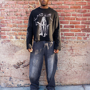 T-shirt Boxy de Haute Qualité pour Hommes – Respirant, Coupe Courte, 100% Coton, Style Rétro Délavé, Ensemble Deux Pièces à Manches Longues - Product Image 1