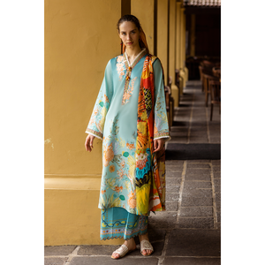 Ensemble 3 pièces pour femme Mushq : chemise en coton brodé, dupatta en mousseline et pantalon imprimé respirant - BIC-2507 - Product Image 2