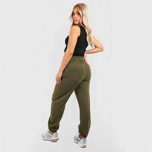 กางเกงวิ่งออกกำลังกาย260 GSM ขนแกะคุณภาพสูงสำหรับผู้หญิงสีเขียวมะกอกสไตล์สตรีทเชือกผูกปากถุงแบบแบนพิมพ์ลายฤดูร้อน - Product Image 2