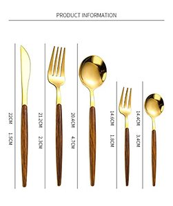 Juegos de cubiertos chapados en oro de primera calidad, cubiertos de buena calidad, tallo de madera Natural, boda, comedor ocasional, uso doméstico, cocina amigable - Product Image 5