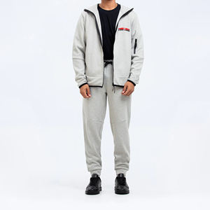 ชุดวอร์มผ้าฝ้ายคุณภาพสูงของผู้ชาย100% มีฮู้ดผ้าเฟรนช์สีล้วนมีซิปและกางเกงขายาวพิมพ์โลโก้ได้ตามต้องการ - Product Image 1