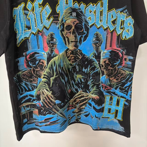 Camiseta Negra para Hombre con Estampado de Calavera Life Hustlers, Manga Corta, Estilo Urbano, Cuello Redondo, Algodón Jersey, Corte Regular - Product Image 5