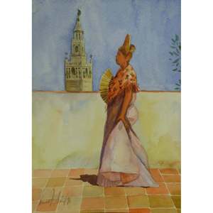 ภาพวาดสีน้ำสเปน ไซด์ รามิล แคนวาส พร้อมแขวนสำหรับตกแต่งผนังบ้าน 13 X 9 Abcp-223 - Product Image 1