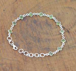 Piedra preciosa de peridoto verde Natural, Plata de Ley 925 chapada en rodio, joyería fina de diseñador hecha a mano, pulsera personalizada para mujer - Product Image 6