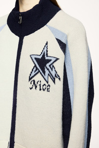 Streetlab Color <b>Block</b> Mock Neck Zip Up Cardigan Sweater Women Autumn Winter Knit Patchwork Embroidery High Street Style - Product Image 4