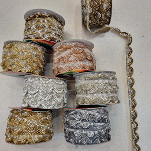 Cordones a medida para vestidos de novia bordados a máquina en tela de red de organza, colores dorado, plateado y bronce - Product Image 2