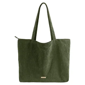 Bolso Tote de Corduroy Liso de Algodón <span class=keywords><strong>para</strong></span> Compras, Viajes y Uso Diario, con Logotipo Personalizado Impreso - Product Image 1