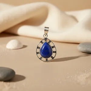 Pendentif goutte d'eau en argent 925 avec serti en lapis-lazuli, bijoux classiques pour femmes, à porter au quotidien - Product Image 2