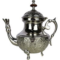 Théière marocaine moderne Shah, dernier design, avec pieds soudés, faite à la main, petite, en laiton plaqué argent, pour service d'espresso et de thé