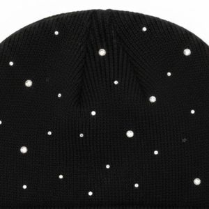 Gorro de punto unisex con pedrería, negro, con cristales, para invierno, suave, elástico, estilo urbano, con dobladillo, tipo gorro calavera - Product Image 5