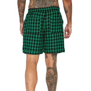 High Quality <b>Men</b> <b>Green</b> Check Printed Sweat <b>Shorts</b> for Sale <b>Men</b> Customized Casual <b>Shorts</b> With Drawstrings in Bulk - Product Image 5